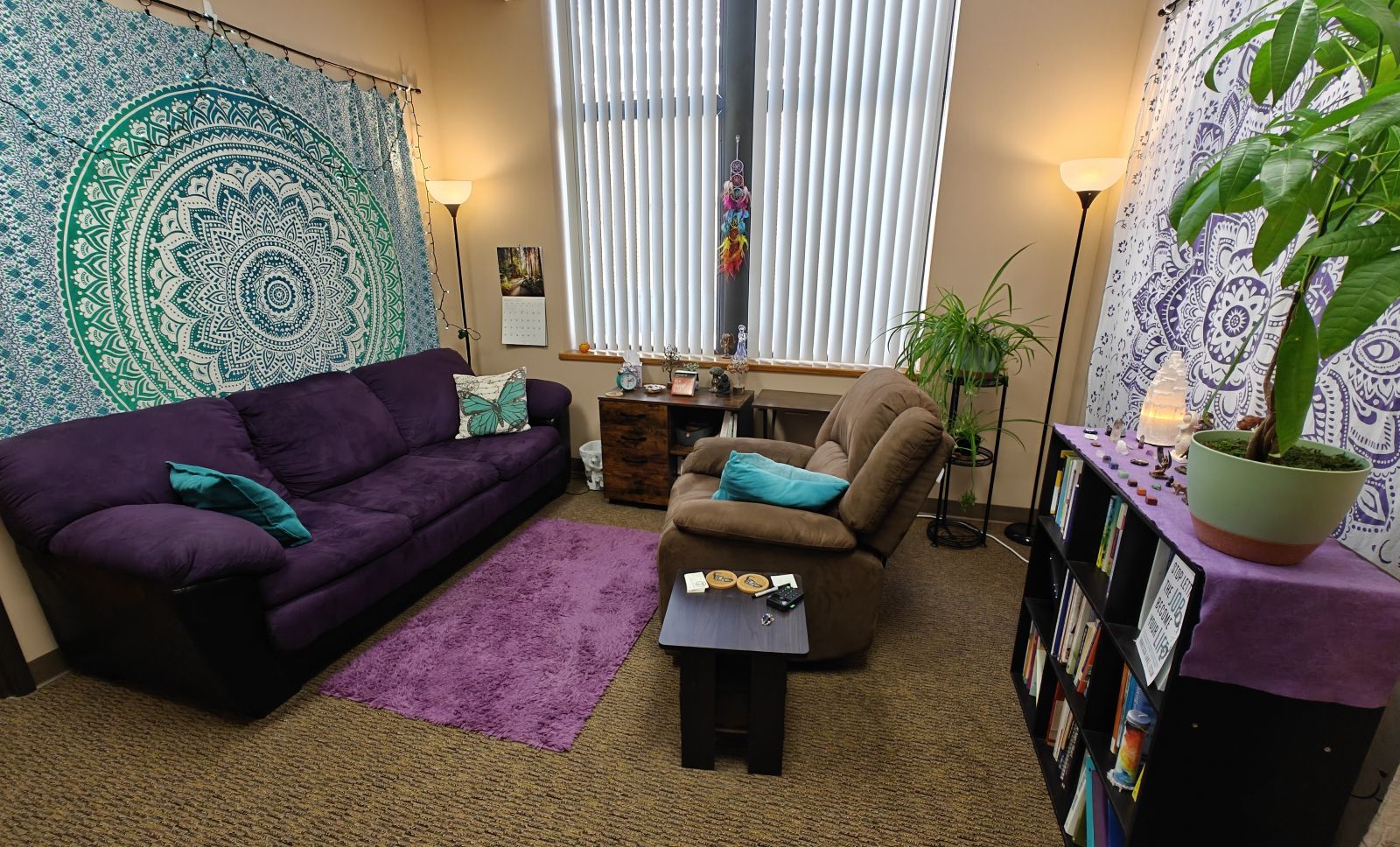client meeting room with purple couch