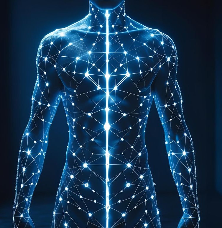 body covered in blue light grid